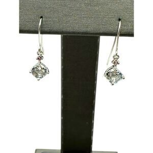 10K White Gold Blue & Pink Stone Dangle Earrings (16475)